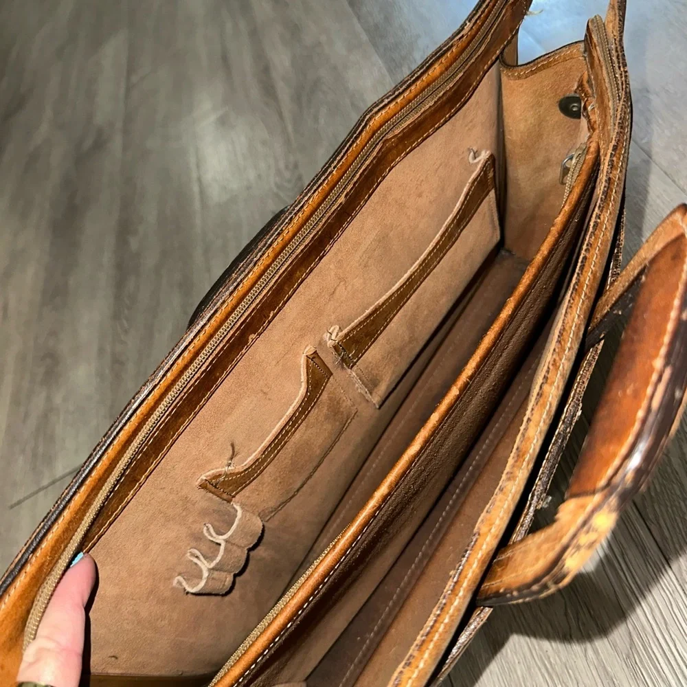 Vtg Hartmann Distressed Brown Leather Laptop Briefcase Messenger Bag